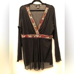 Lane Bryant Sheer Black Pink Babydoll VNeck Long Sleeve Blouse Top Size 18/20